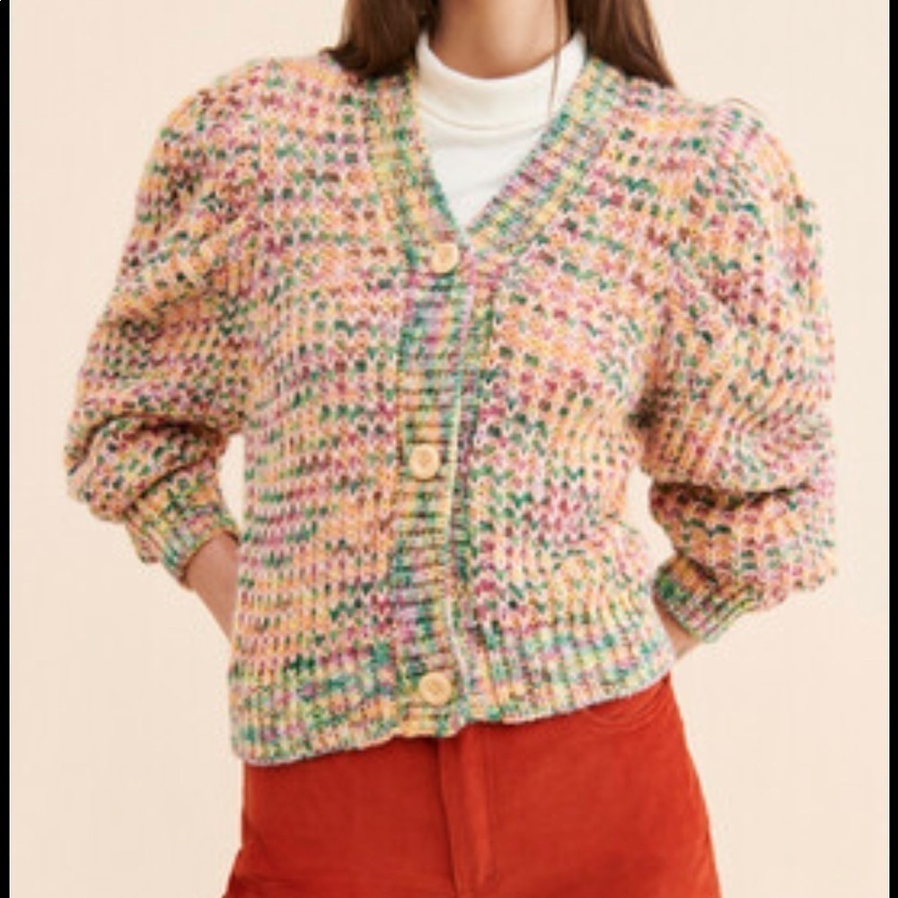 EC Moon River Nori Puff Sleeve Cropped Cardigan - size L
